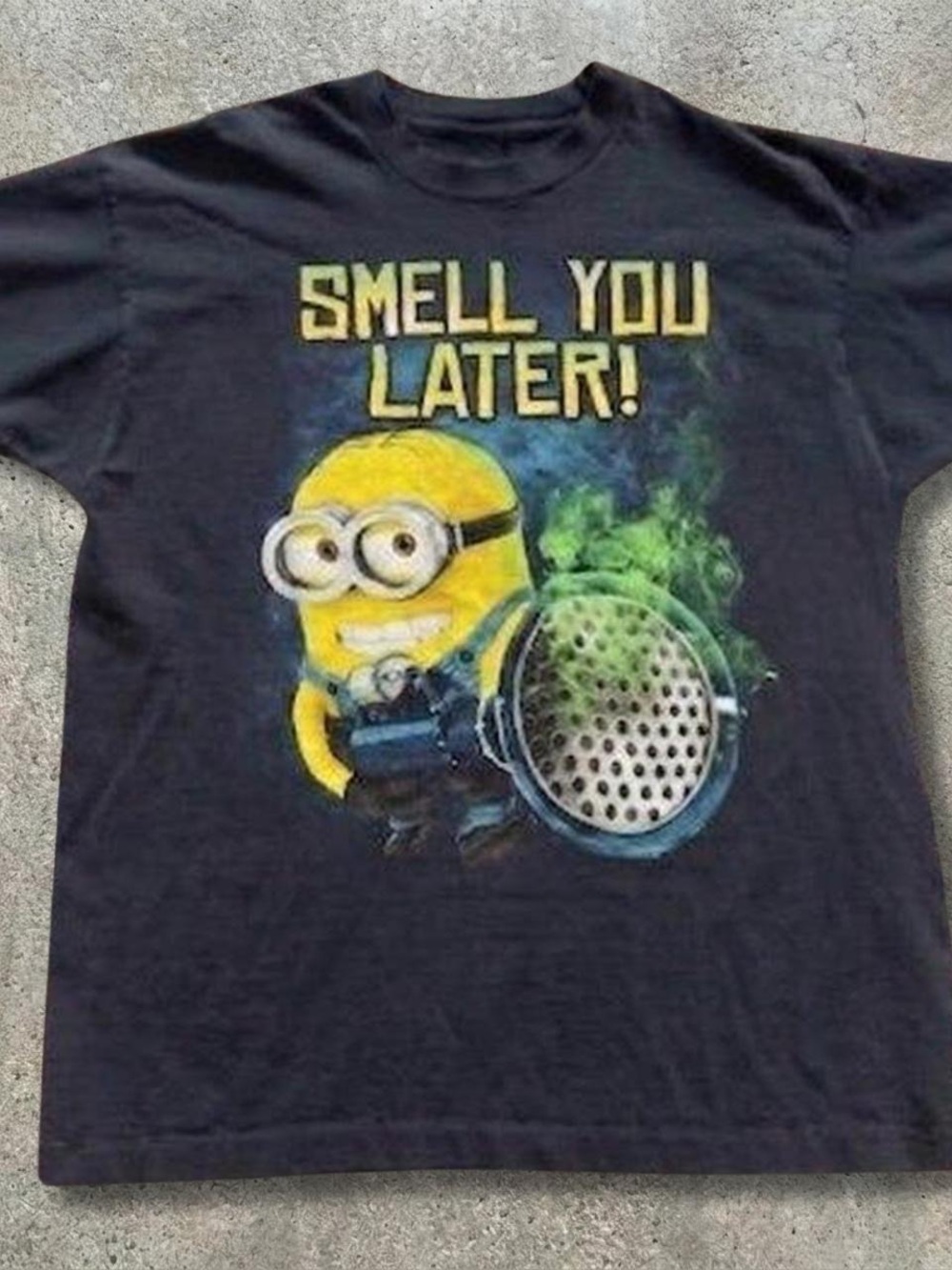 Gildan Black Graphic Tee with Yellow Minion and Green Accent